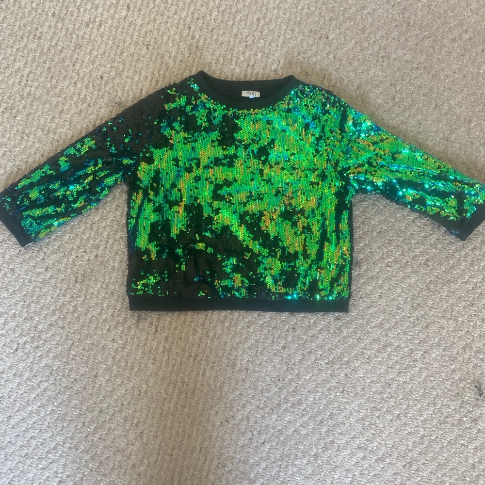 Tobi Green Sequin Crew Neck Sweater